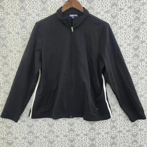 Lands'‎ End Full Zip Mock Neck Polyester Women's Athletic Sweatshirt L Black - Picture 1 of 7